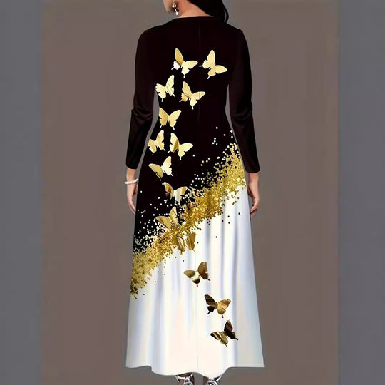 Damen Maxikleid mit elegantem Design und lebendigem Schmetterlingsdruck EB