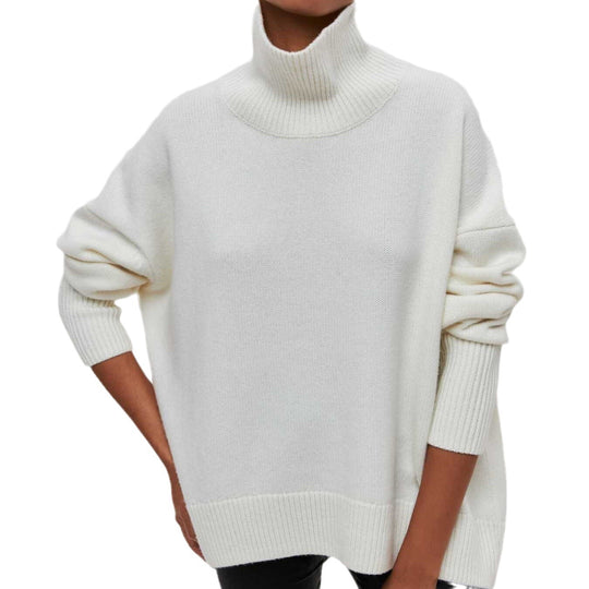 Damen Kuscheliger Oversize Rollkragenpullover mit verdeckten Seitenschlitzen und extra langem Rippbund EB