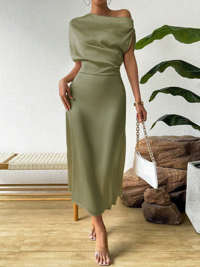 Damen Elegantes Wickelkleid mit asymmetrischem Oberteil und fließendem Schnitt EB