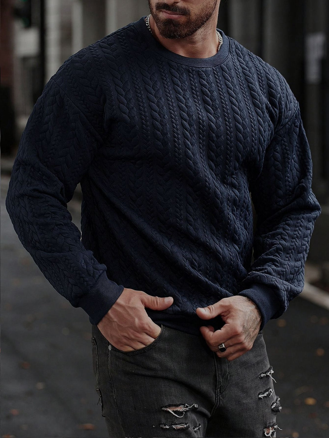 Herren Strickpullover mit strukturiertem Muster EB
