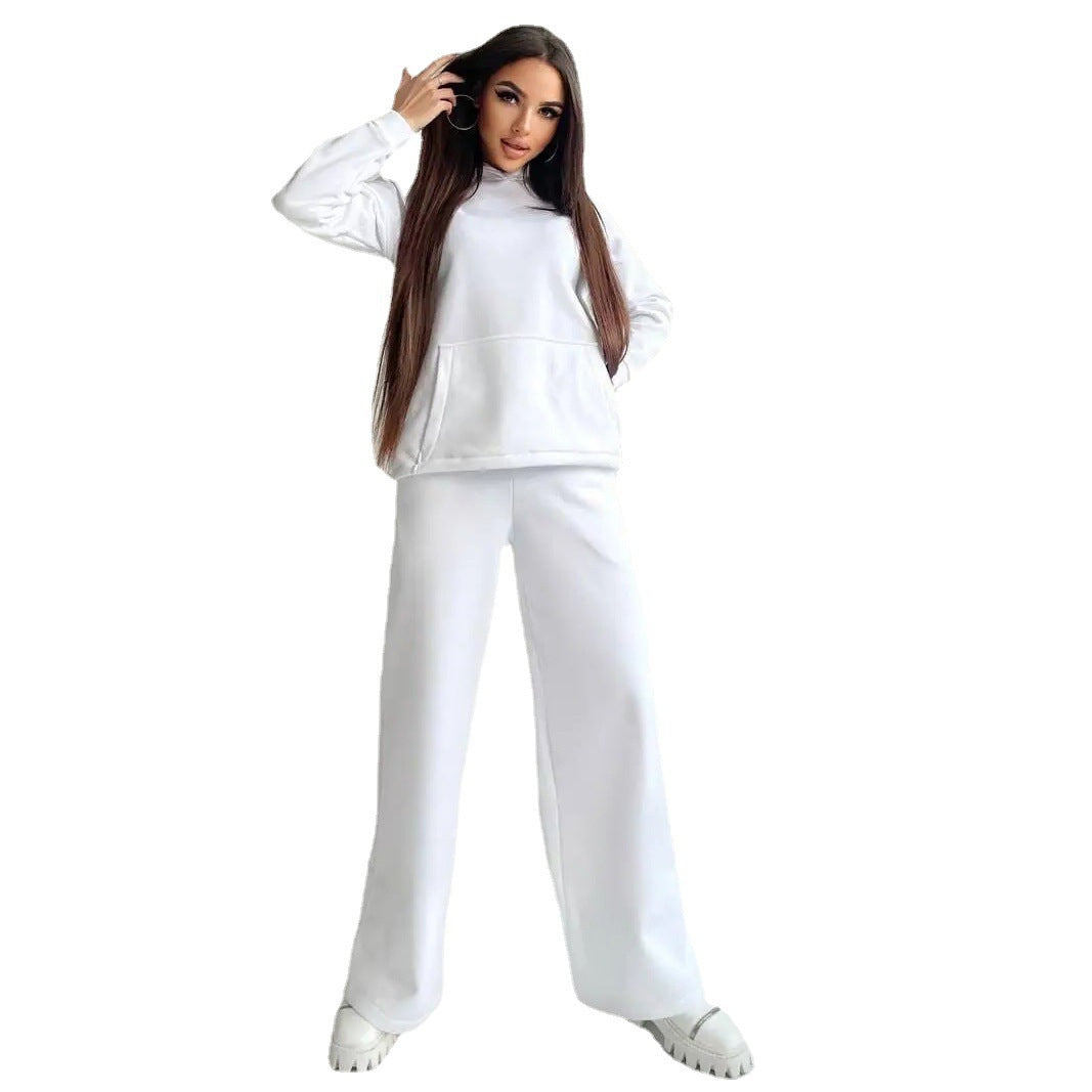 Damen nan Cozy-Komplettset mit extraweichem Oversize-Hoodie, Kängurutasche und High-Waist Palazzo-Sweathose EB