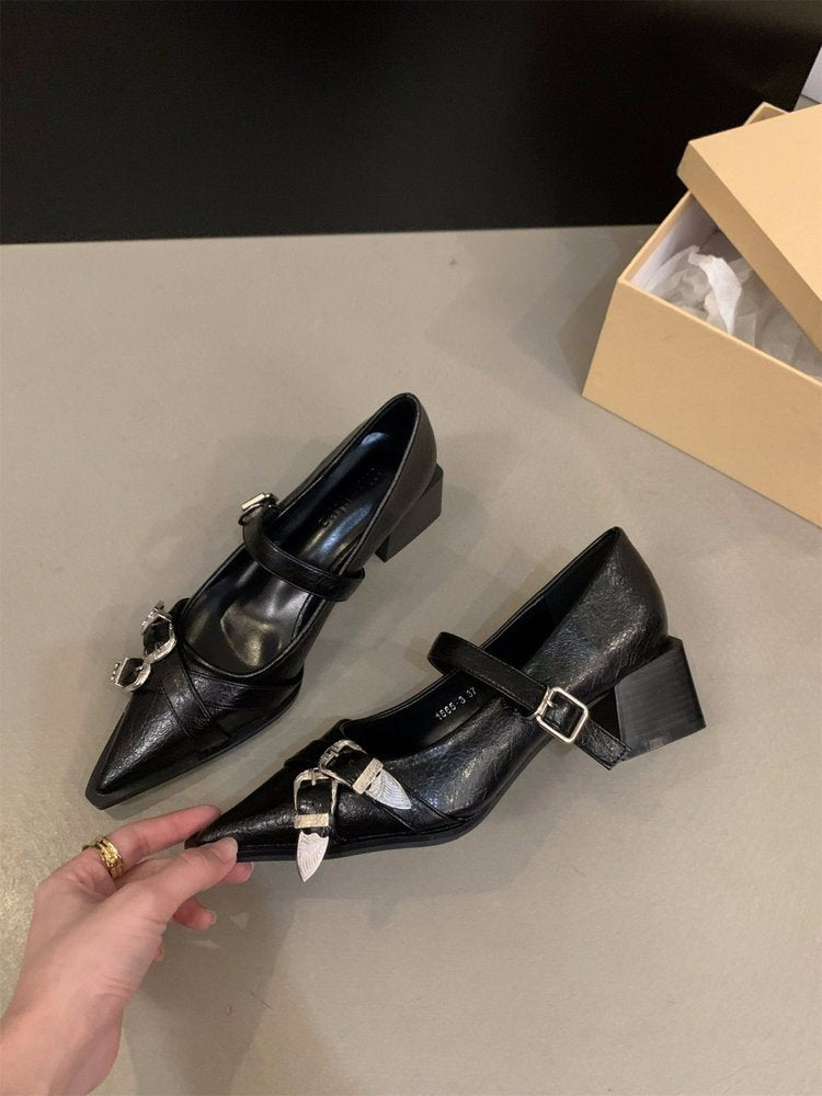 Damen elegante Mary Jane Pumps mit modischer Schnalle und bequemer Blockabsatz EB