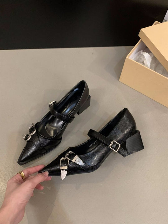 Damen elegante Mary Jane Pumps mit modischer Schnalle und bequemer Blockabsatz EB