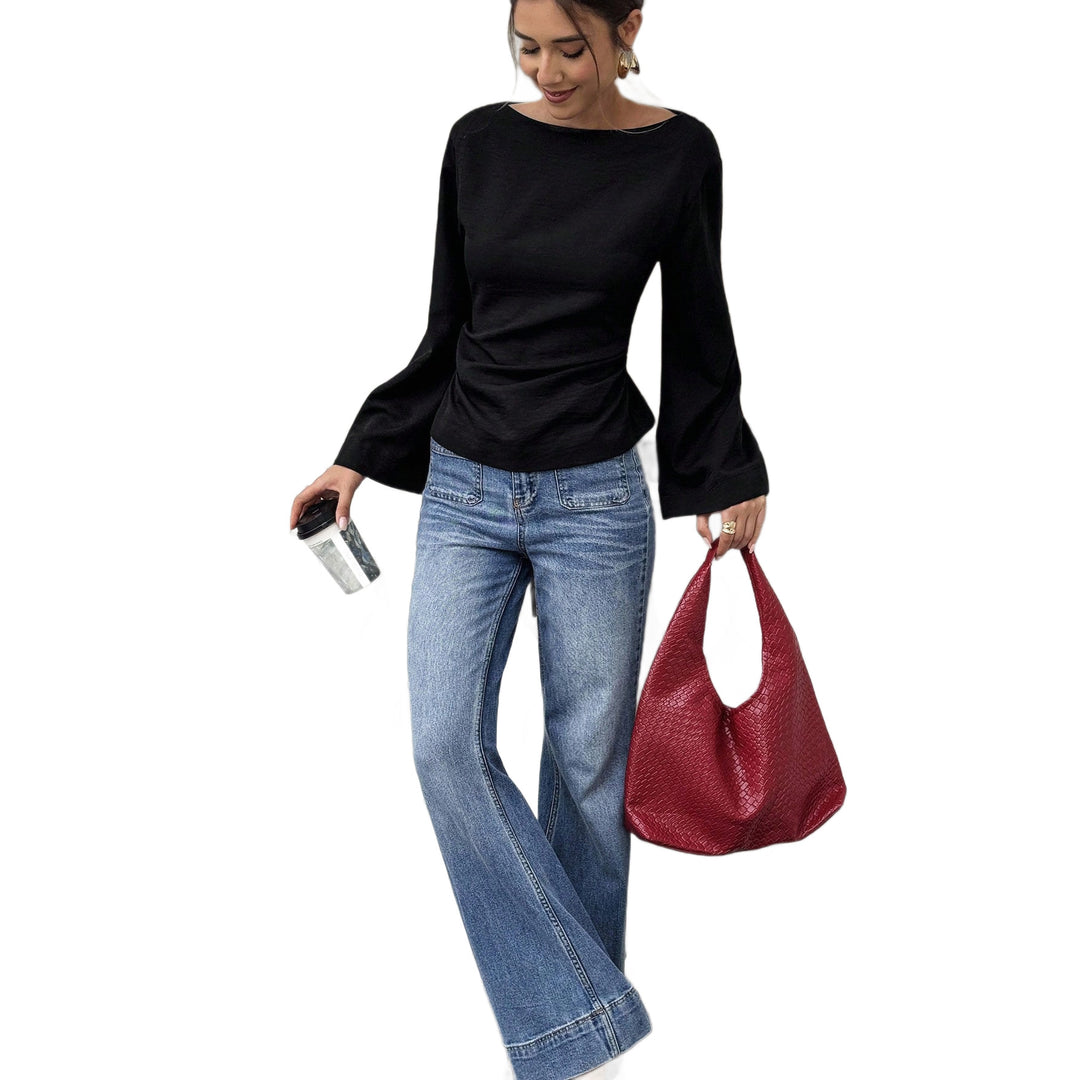 Damen Bootneck-Langarmshirt mit weitem Manschettenärmel und figurbetonter Seitennaht Eichborn Berlin