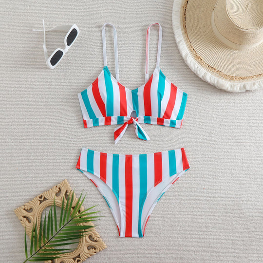 Damen Bandeau-Bikini mit verstellbaren Trägern und Knoten-Detail EB