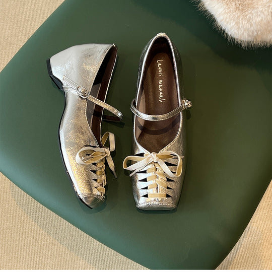 Damen elegante Schnür-Ballerinas mit Riemchen EB