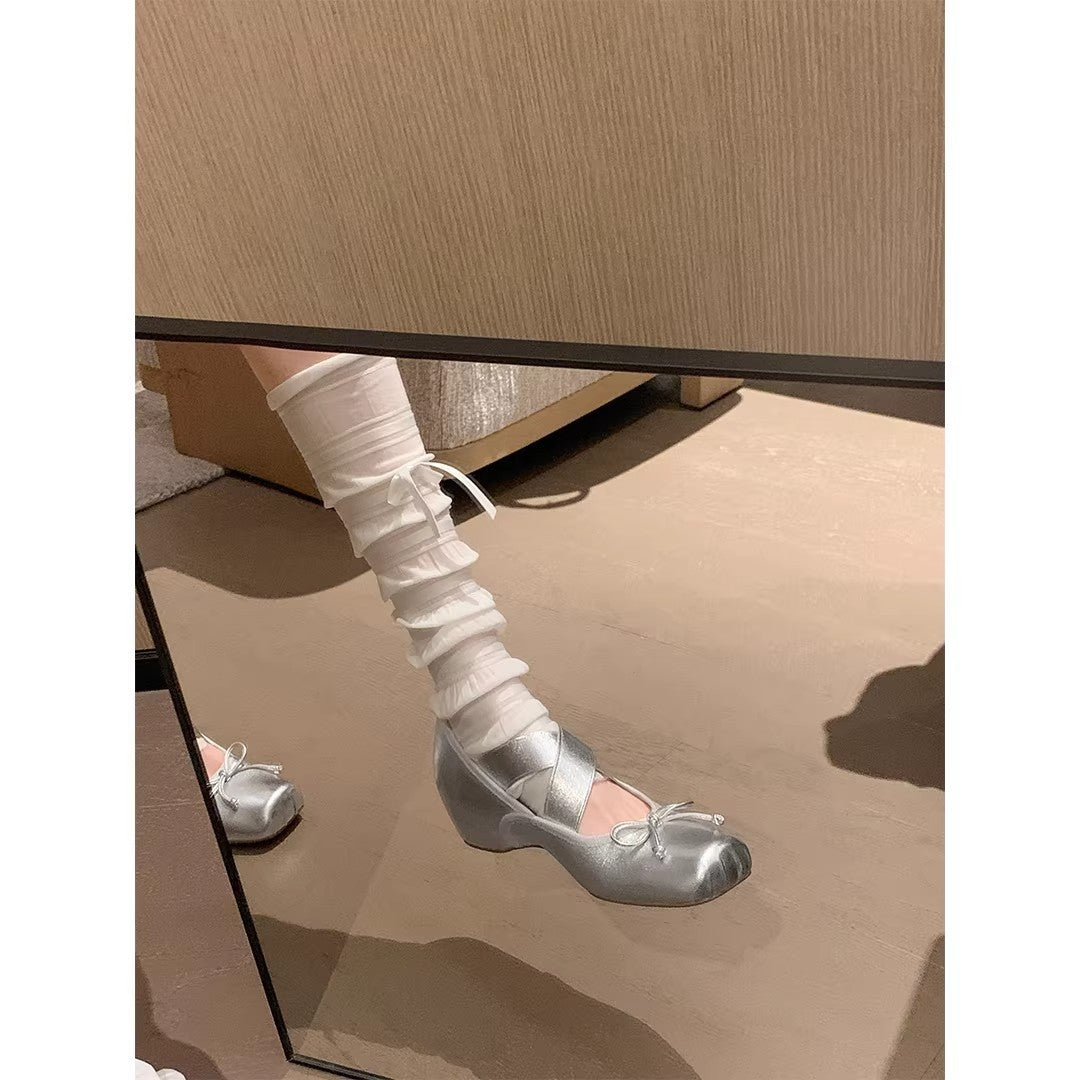 Damen elegante Ballerinas mit kreuzenden Riemen und dekorativem Schleifen-Akzent EB
