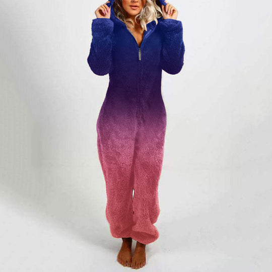 Damen Fleece-Einteiler mit Kapuze und Farbverlaufsdesign EB