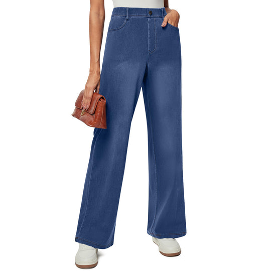 Damen weite Jeanshose mit hohen Bündchen und komfortablem Schnitt EB