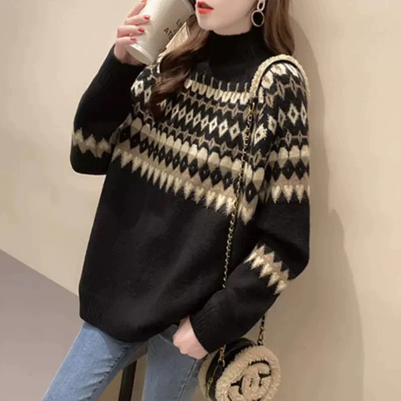 Damen Modischer Pullover mit geometrischem Fair-Isle-Muster EB