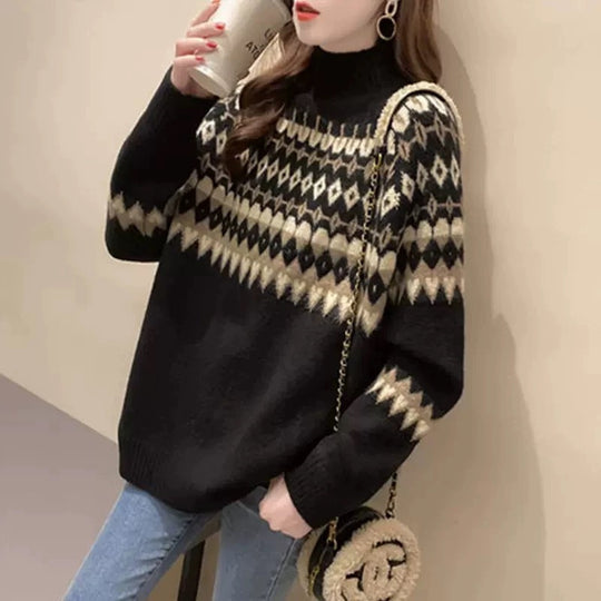 Damen Modischer Pullover mit geometrischem Fair-Isle-Muster EB