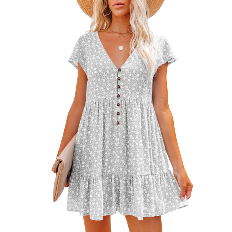 Damen Sommerkleid mit floralen Mustern und Knopfdetails EB