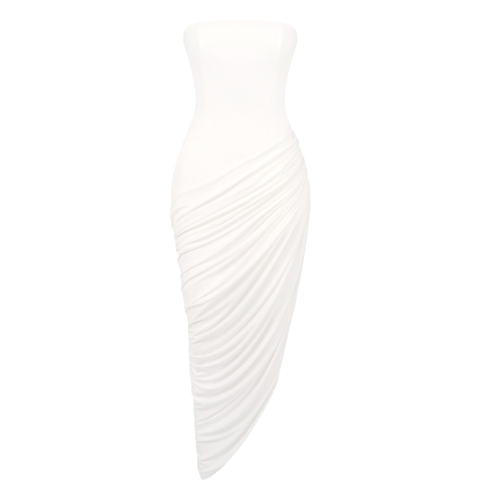 Frauen elegantes bodenlanges Kleid mit raffiniertem Drapierungseffekt EB