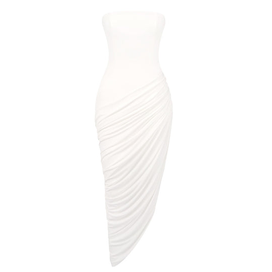 Frauen elegantes bodenlanges Kleid mit raffiniertem Drapierungseffekt EB