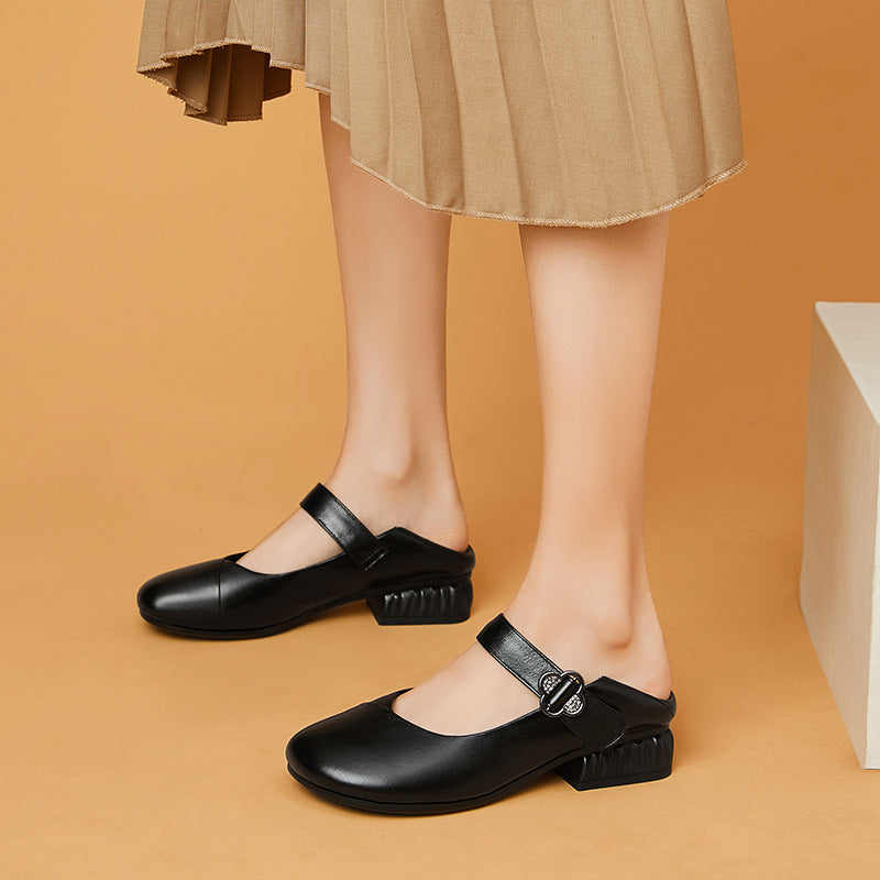 Damen Mary Jane Ballerinas mit dekorativem Riemen und bequemem Blockabsatz EB