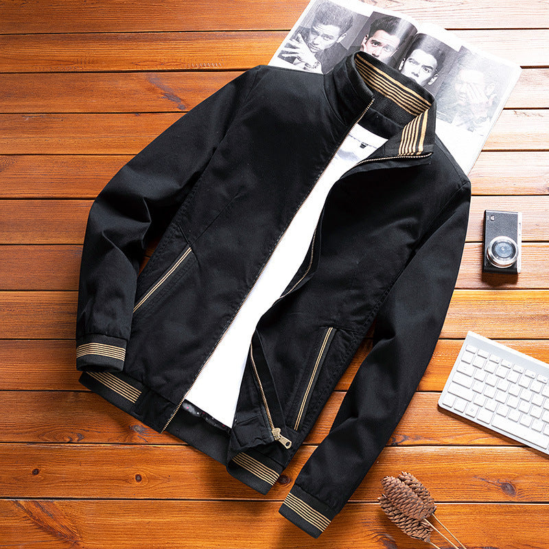 Herren Casual‑Fieldblouson im Bomberstil mit gestreiftem Stehkragen und Rippbündchen EB