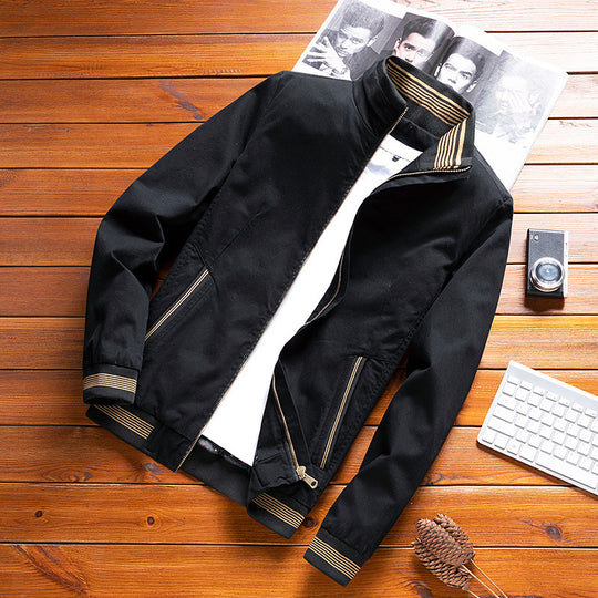 Herren Casual‑Fieldblouson im Bomberstil mit gestreiftem Stehkragen und Rippbündchen EB