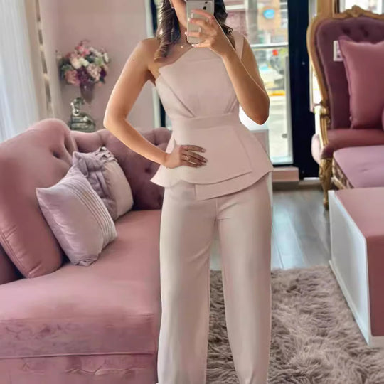 Damen Modischer Jumpsuit mit schickem Tailleneffekt und gerafftem Oberteil EB