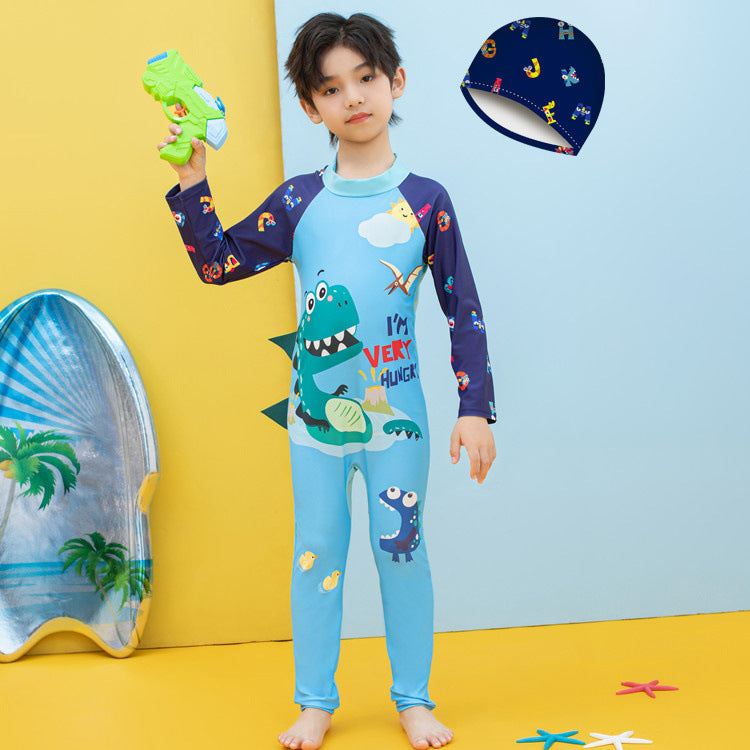 Jungen UV-Schutz Schwimmanzug mit langen Ärmeln und süßem Dinosaurier-Motiv EB