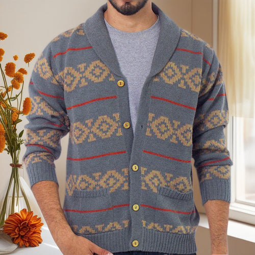 Herren Strickjacke mit modernem geometrischem Muster und praktischen Taschen EB