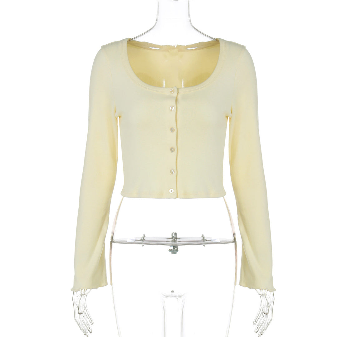 Damen Langarm-Crop-Top mit raffinierter Knopfleiste EB