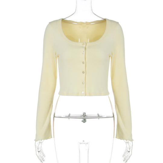 Damen Langarm-Crop-Top mit raffinierter Knopfleiste EB