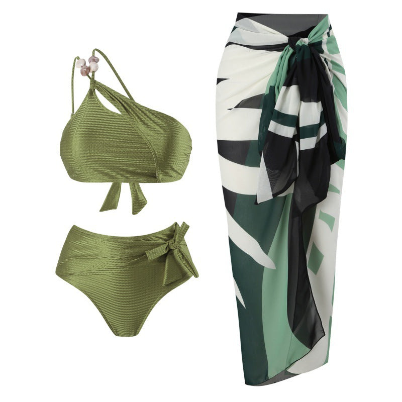 Damen Hochgeschnittener Bikini mit asymmetrischem Schnitt und raffiniertem Wickel-Design EB