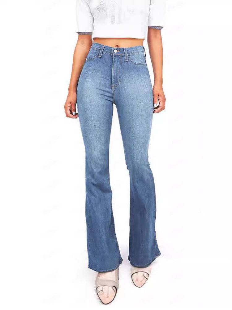 Damen Hoch taillierte Bootcut Jeans im eleganten zeitlosen Stil EB