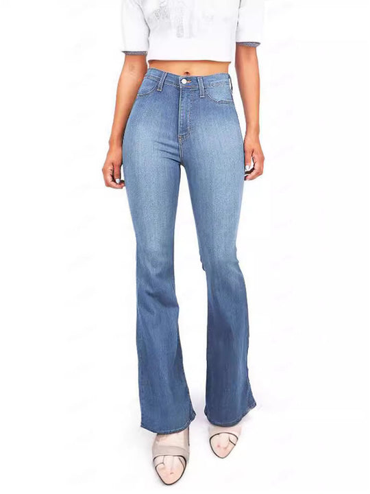 Damen Hoch taillierte Bootcut Jeans im eleganten zeitlosen Stil EB