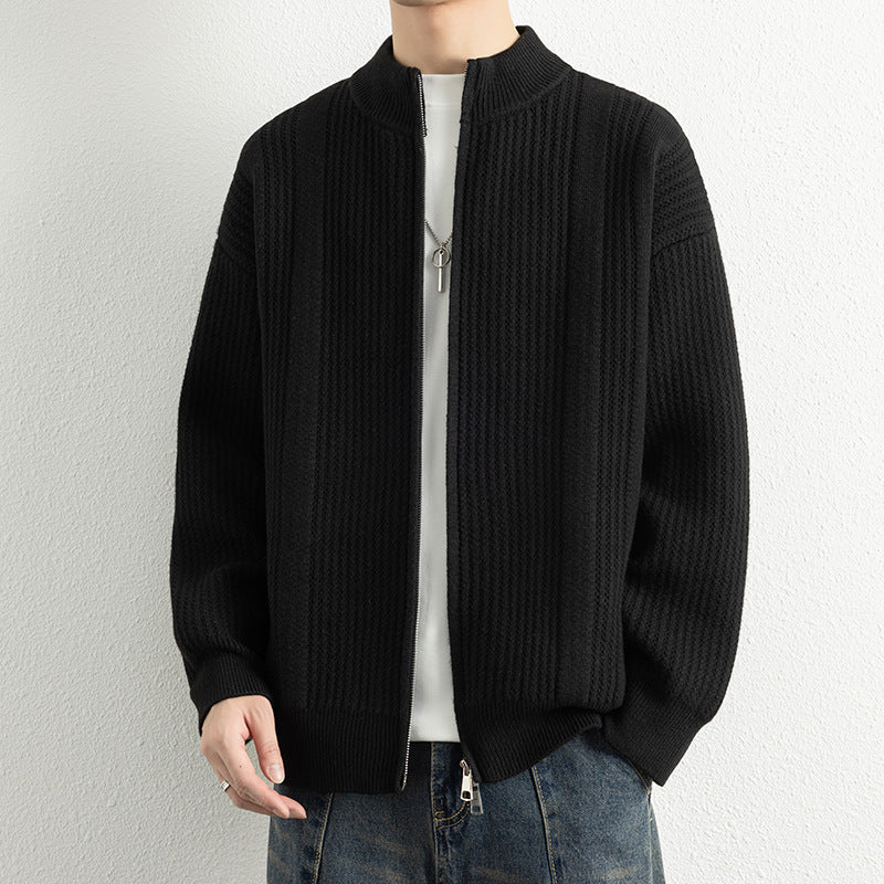 Herren Strickjacke mit modernem Zipper und strukturierter Oberfläche EB