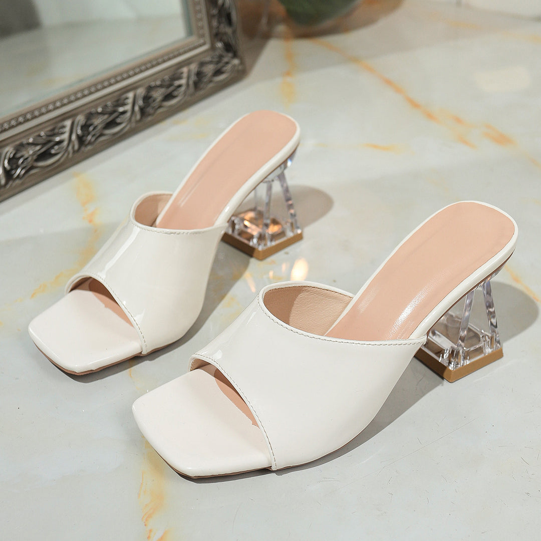 Damen elegante Mules mit transparentem Blockabsatz EB