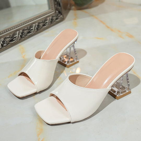 Damen elegante Mules mit transparentem Blockabsatz EB