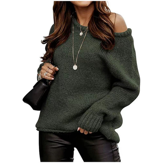 Damen lässiger Pullover mit offenem Schulterdesign und weichem Strick EB