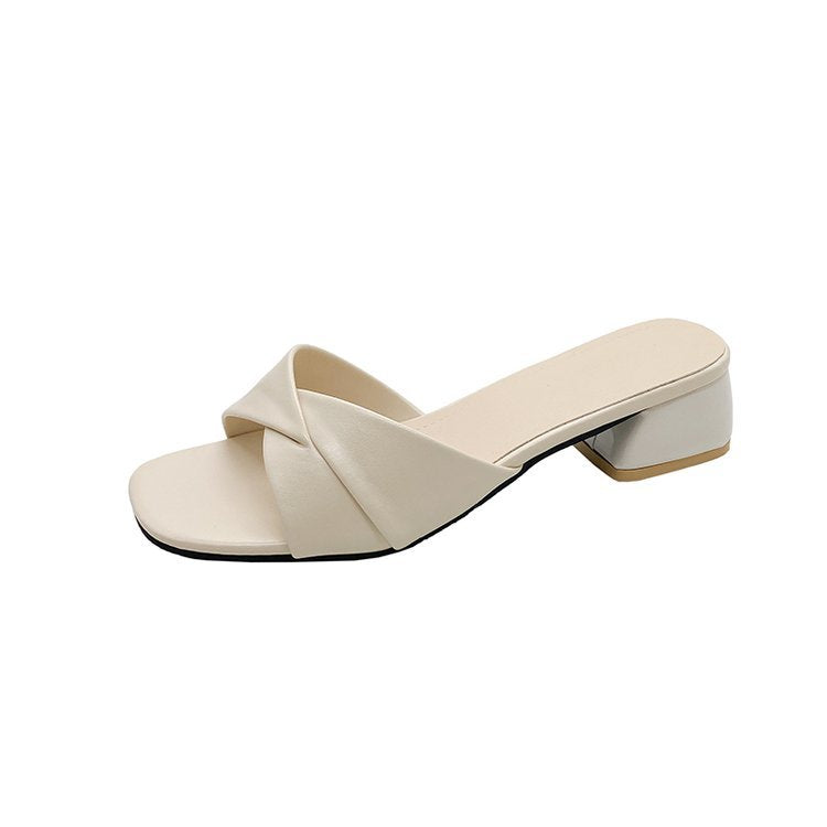 Damen elegante Mules mit gekreuzten Riemen und Blockabsatz EB
