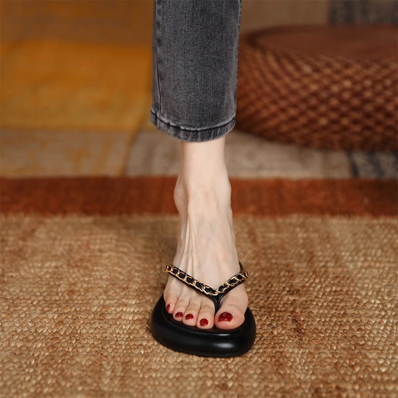 Damen modische Zehentrenner mit elegantem Ketten-Detail EB