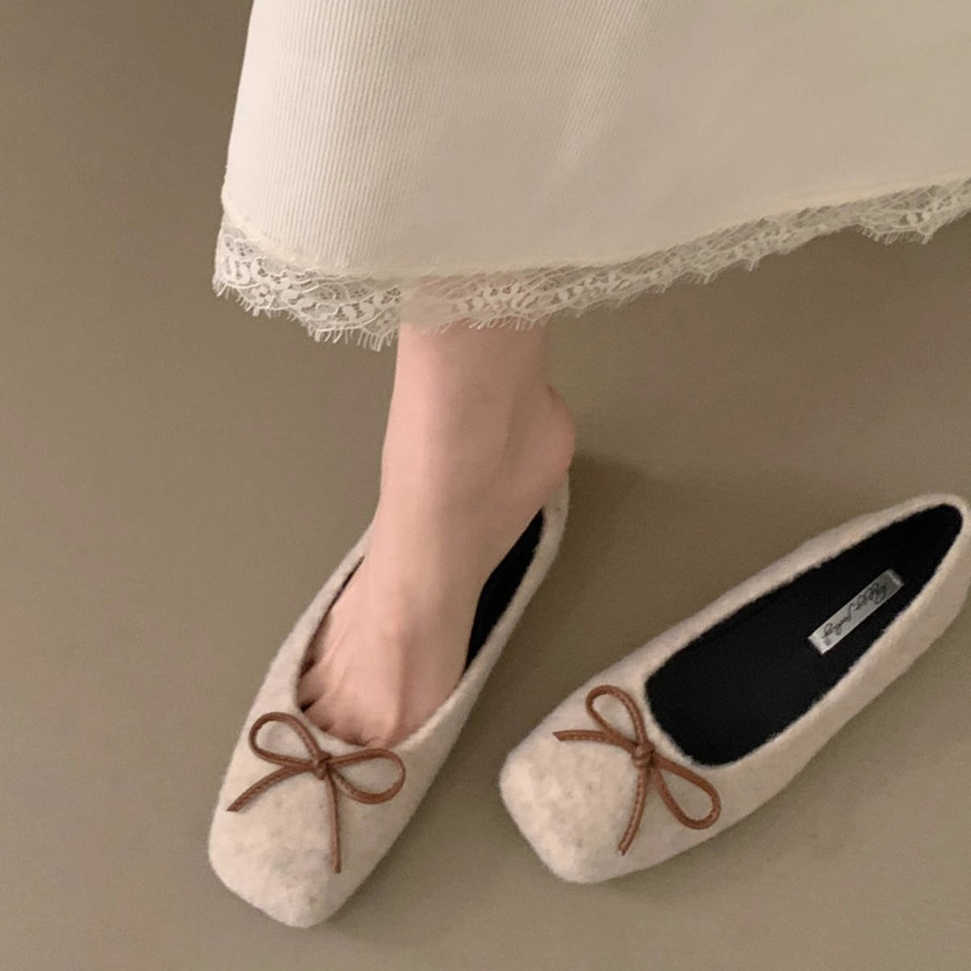 Damen filigrane Ballerinas aus weichem Filz mit dekorativem Schleifenakzent EB