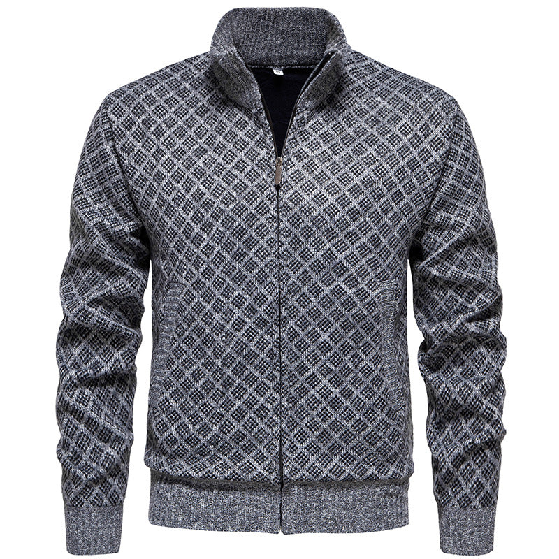 Herren Strickjacke im modernen Rautenmuster mit durchgehendem Reißverschluss EB