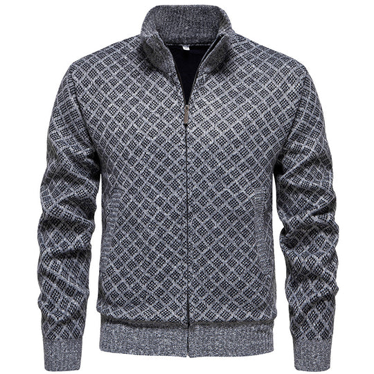 Herren Strickjacke im modernen Rautenmuster mit durchgehendem Reißverschluss EB