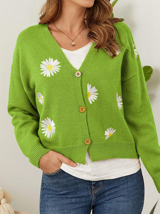 Damen Strickjacke mit Blumenmuster EB
