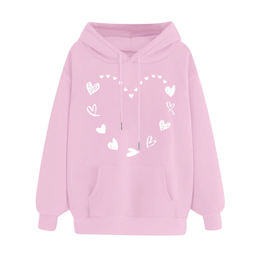 Damen Kapuzensweater mit verspieltem Herzmotiv und bequemer Kängurutasche EB