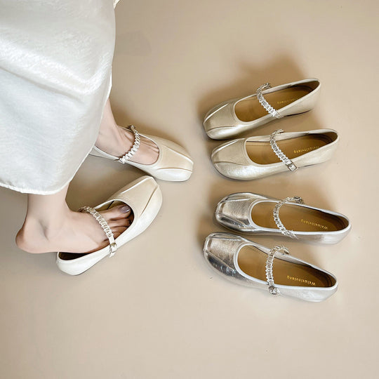 Damen Ballerinas mit elegantem Riemen und schimmerndem Obermaterial EB
