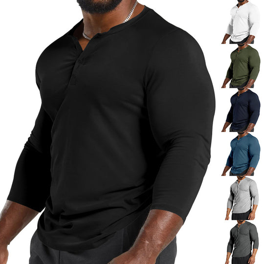 Herren Langarm-Henley-Shirt aus atmungsaktivem Baumwollmix mit Knopfdetails EB