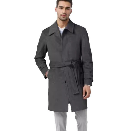 Herren eleganter und taillierter Trenchcoat aus hochwertiger Wolle EB