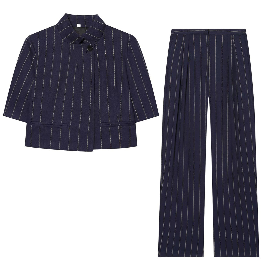 Damen weite Hochbundhose mit eleganter Streifenoptik und komfortablem Fall EB