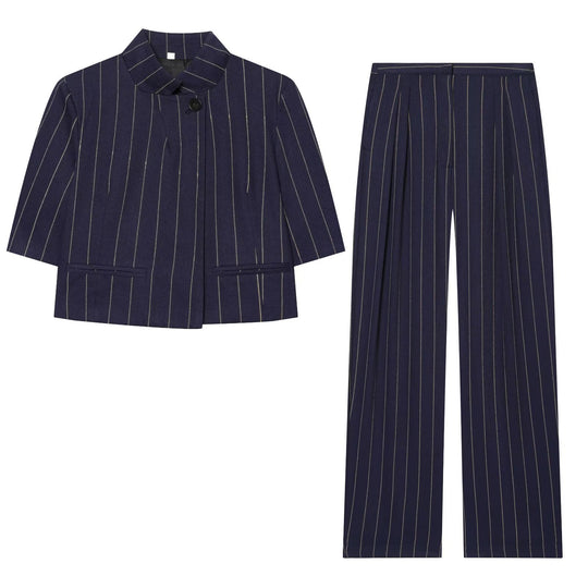 Damen weite Hochbundhose mit eleganter Streifenoptik und komfortablem Fall EB