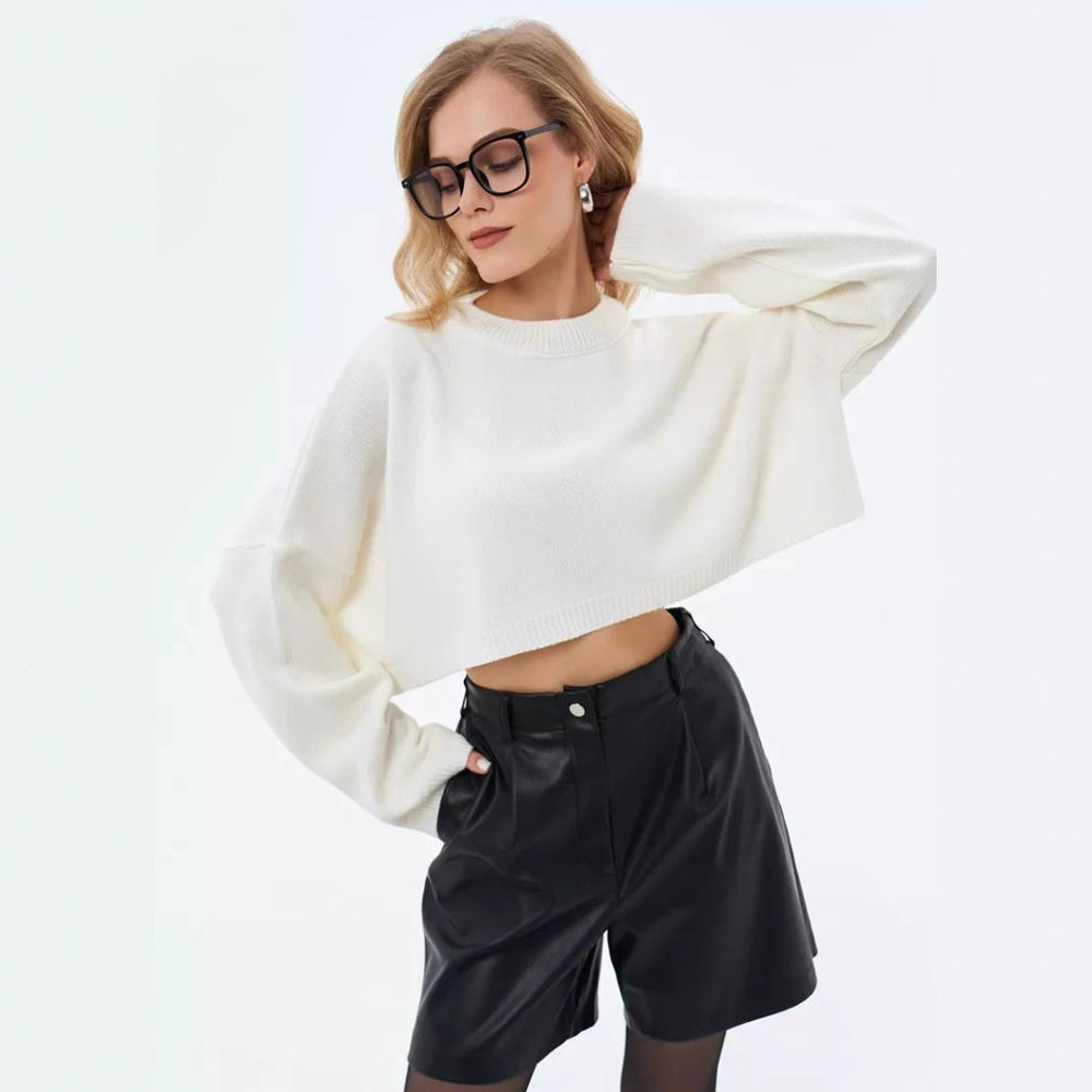 Damen Crop-Pullover mit weiten Ärmeln und lässigem Schnitt EB