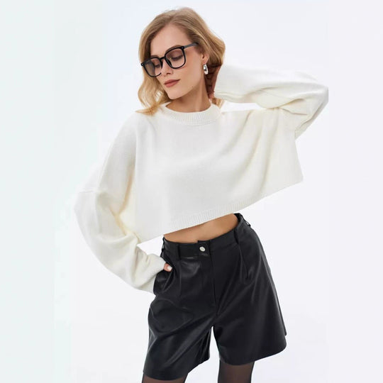 Damen Crop-Pullover mit weiten Ärmeln und lässigem Schnitt EB