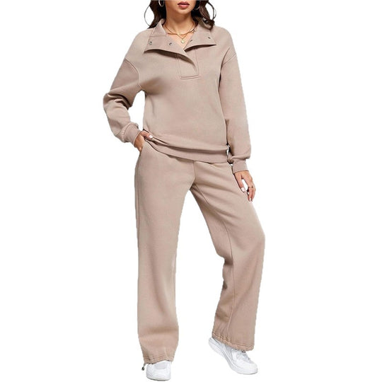 Damen Bequemes Freizeit-Set mit Stehkragen und weiten Hosen EB