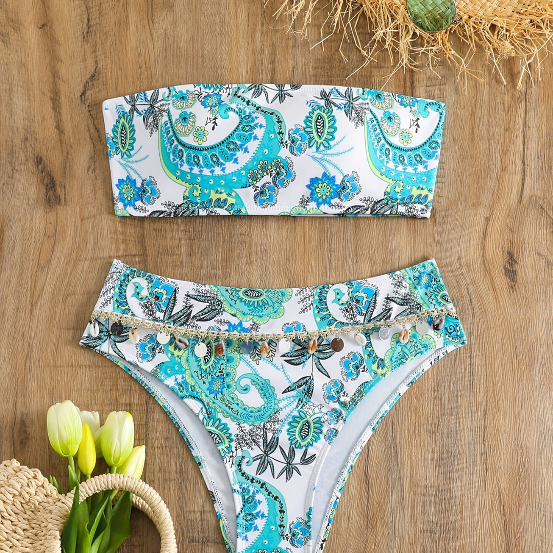 Damen Bandeau-Bikini-Set mit eleganten Muscheldetails EB