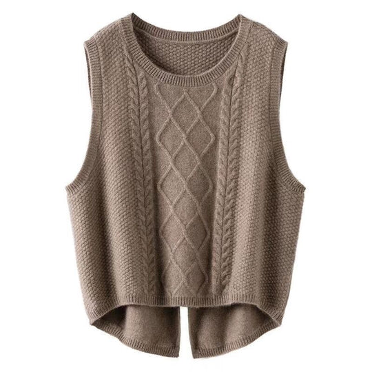Damen Ärmellose Strickweste mit Zopfmuster und modernen Details EB